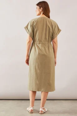 Robe Midi En Mélange De Lin Avec Boutons Et Cordon De Serrage