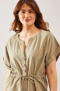 Robe Midi En Mélange De Lin Avec Boutons Et Cordon De Serrage