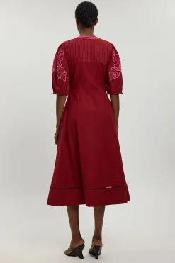 KarenMillen Robe Midi En Mélange De Lin Avec Broderie Ajourée Perlée<Femme Robes|Robes Mi-Longues