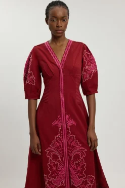 KarenMillen Robe Midi En Mélange De Lin Avec Broderie Ajourée Perlée<Femme Robes|Robes Mi-Longues