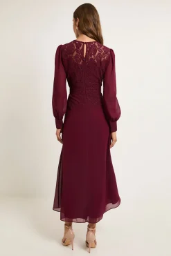 Robe Midi En Mousseline Avec Empiècements En Dentelle