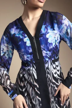 Wallis Robe Midi en Mousseline à Bordure Florale avec Fermeture Éclair Devant<Femme Robes Mi-Longues|Robes Bohème