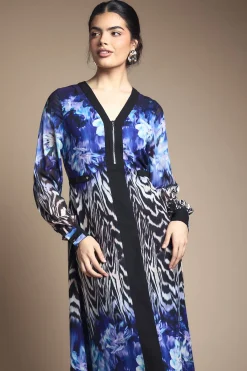 Wallis Robe Midi en Mousseline à Bordure Florale avec Fermeture Éclair Devant<Femme Robes Mi-Longues|Robes Bohème
