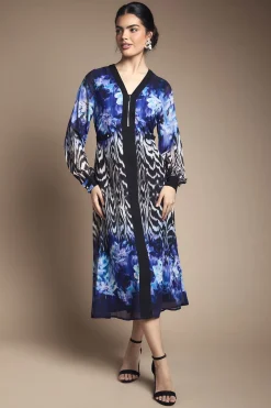 Wallis Robe Midi en Mousseline à Bordure Florale avec Fermeture Éclair Devant<Femme Robes Mi-Longues|Robes Bohème