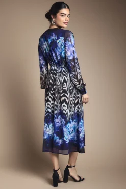 Wallis Robe Midi en Mousseline à Bordure Florale avec Fermeture Éclair Devant<Femme Robes Mi-Longues|Robes Bohème