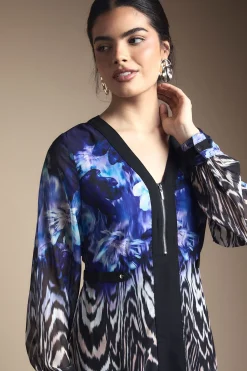 Wallis Robe Midi en Mousseline à Bordure Florale avec Fermeture Éclair Devant<Femme Robes Mi-Longues|Robes Bohème