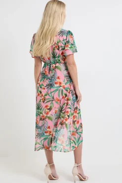 Robe Midi En Mousseline Florale Avec Sequins Petite Taille