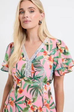 Robe Midi En Mousseline Florale Avec Sequins Petite Taille