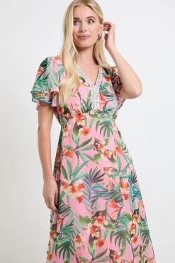 Robe Midi En Mousseline Florale Avec Sequins Petite Taille