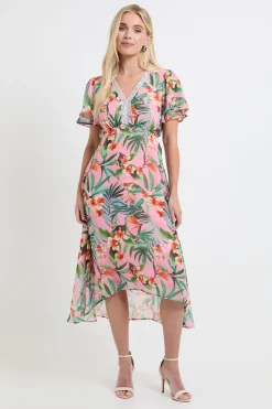 Robe Midi En Mousseline Florale Avec Sequins Petite Taille