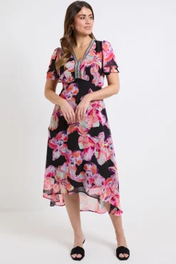Robe Midi En Mousseline Florale Avec Empiècements À Paillettes