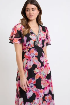 Robe Midi En Mousseline Florale Avec Empiècements À Paillettes