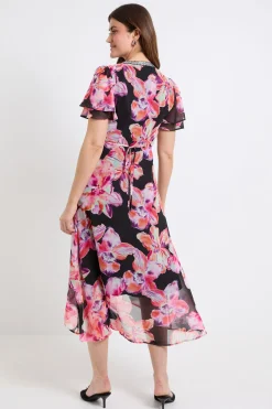 Robe Midi En Mousseline Florale Avec Empiècements À Paillettes