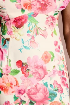 Robe Midi en Mousseline Florale à Manches Courtes
