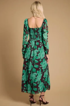 Oasis Robe Midi en Mousseline Imprimée avec Détail aux Épaules et Dos Froncé<Femme Robes Mi-Longues|Robes À Manches Longues
