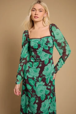 Oasis Robe Midi en Mousseline Imprimée avec Détail aux Épaules et Dos Froncé<Femme Robes Mi-Longues|Robes À Manches Longues
