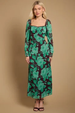 Oasis Robe Midi en Mousseline Imprimée avec Détail aux Épaules et Dos Froncé<Femme Robes Mi-Longues|Robes À Manches Longues