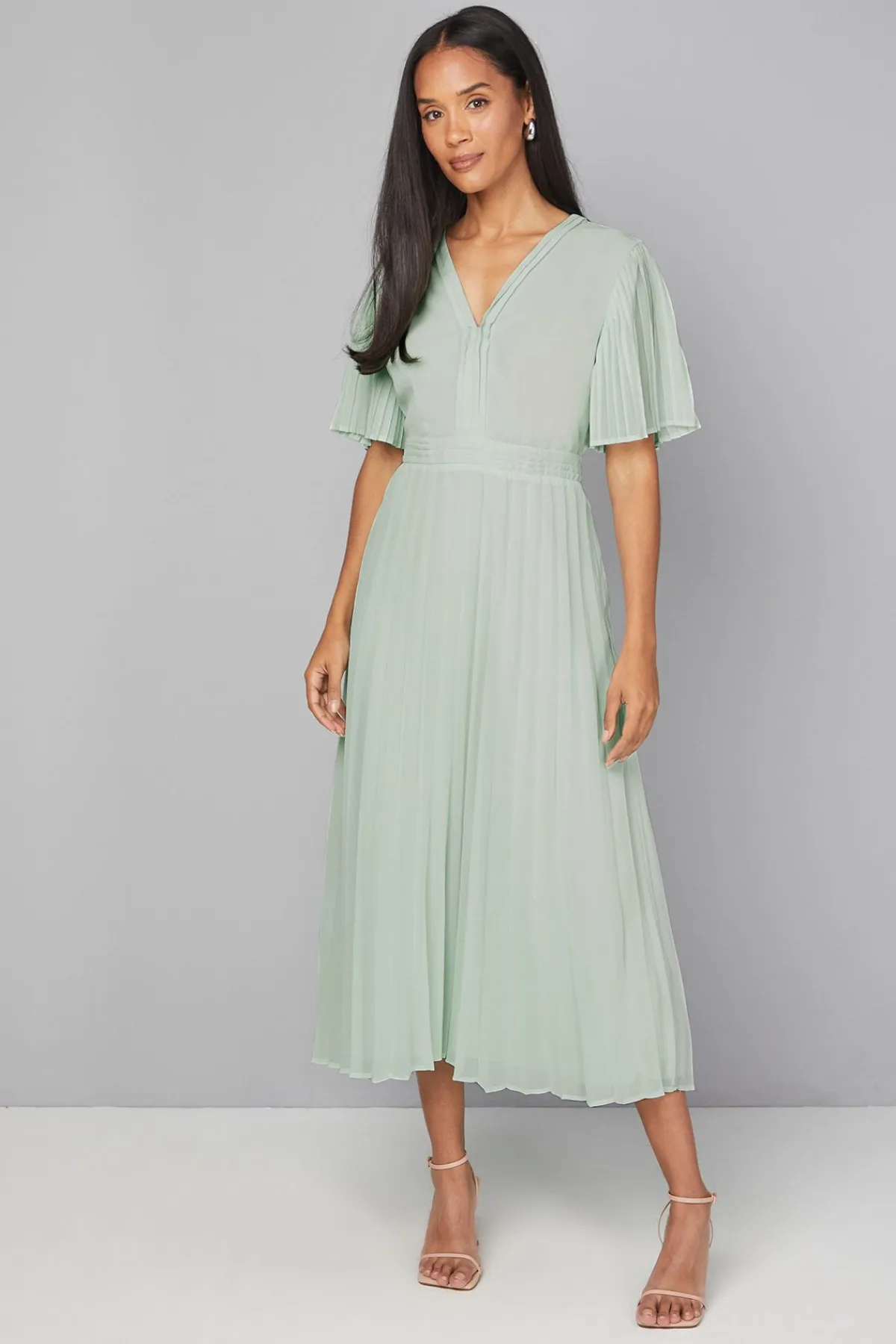 Wallis Robe Midi en Mousseline à Manches Plissées<Femme Toutes Les Robes|Robes Mi-Longues