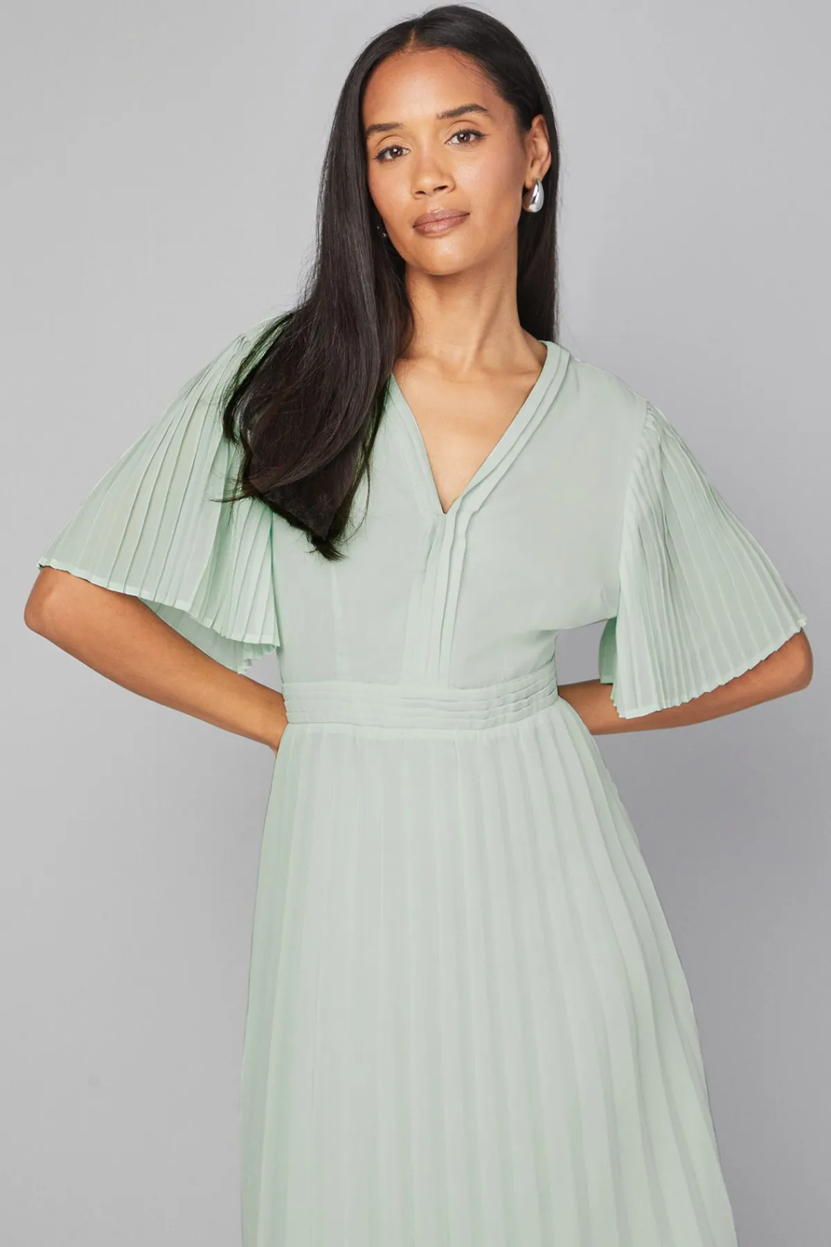 Wallis Robe Midi en Mousseline à Manches Plissées<Femme Toutes Les Robes|Robes Mi-Longues