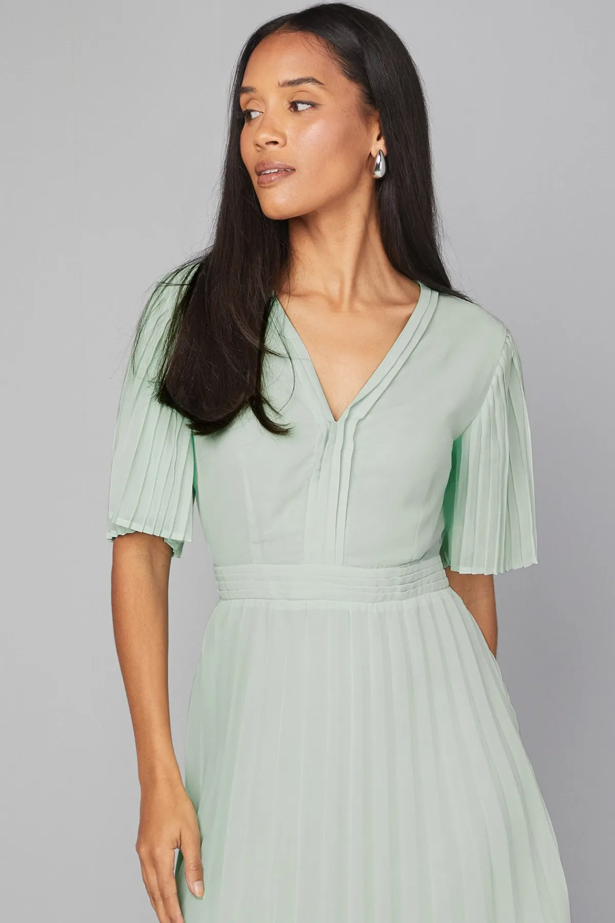 Wallis Robe Midi en Mousseline à Manches Plissées<Femme Toutes Les Robes|Robes Mi-Longues