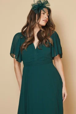Robe Midi en Mousseline à Manches Plissées