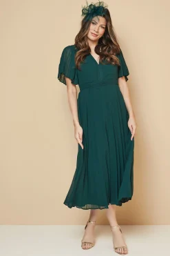 Robe Midi en Mousseline à Manches Plissées