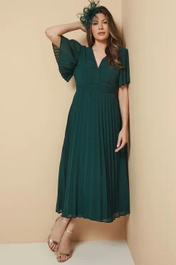 Robe Midi en Mousseline à Manches Plissées
