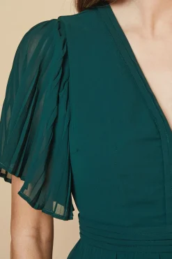 Robe Midi en Mousseline à Manches Plissées