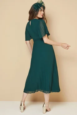 Robe Midi en Mousseline à Manches Plissées