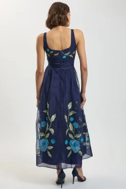 Robe Midi En Organdi Avec Détails Brodés