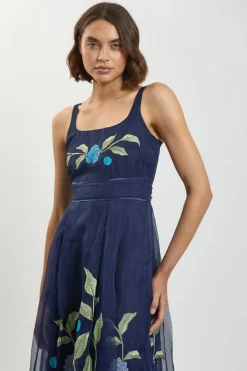 Robe Midi En Organdi Avec Détails Brodés