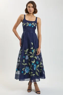 Robe Midi En Organdi Avec Détails Brodés