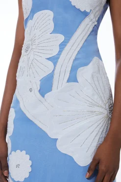 Robe Midi En Organdi Satiné Tissé Avec Appliqués