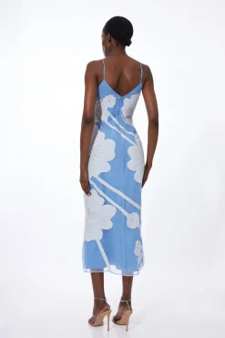 Robe Midi En Organdi Satiné Tissé Avec Appliqués