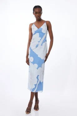 Robe Midi En Organdi Satiné Tissé Avec Appliqués