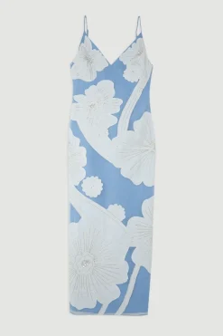 Robe Midi En Organdi Satiné Tissé Avec Appliqués