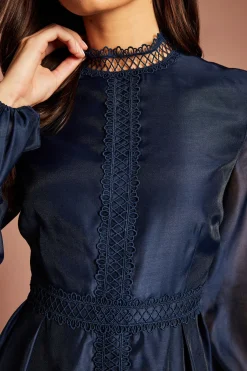 Robe Midi En Organza Avec Bordure En Dentelle