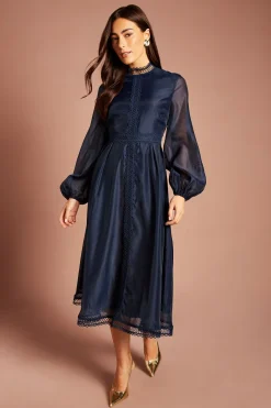 Robe Midi En Organza Avec Bordure En Dentelle