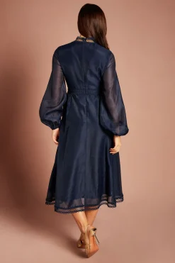 Robe Midi En Organza Avec Bordure En Dentelle