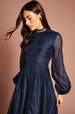 Robe Midi En Organza Avec Bordure En Dentelle