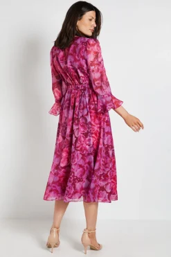 Robe Midi En Organza Floral À Manches Évasées
