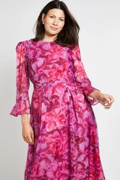 Robe Midi En Organza Floral À Manches Évasées