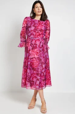 Robe Midi En Organza Floral À Manches Évasées