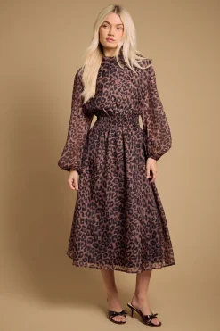 Robe Midi en Organza Floral à Taille Froncée