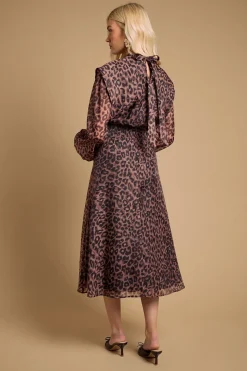 Robe Midi en Organza Floral à Taille Froncée