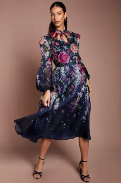 Robe Midi En Organza Imprimé À Découpes