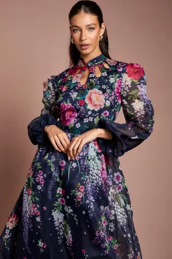 Robe Midi En Organza Imprimé À Découpes