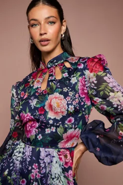 Robe Midi En Organza Imprimé À Découpes