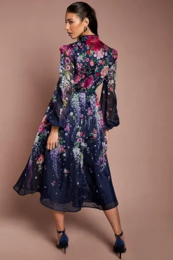 Robe Midi En Organza Imprimé À Découpes