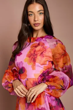 Coast Robe Midi En Organza À Manches Bouffantes Et Taille Portefeuille<Femme Robes Mi-Longues|Robes À Manches Longues